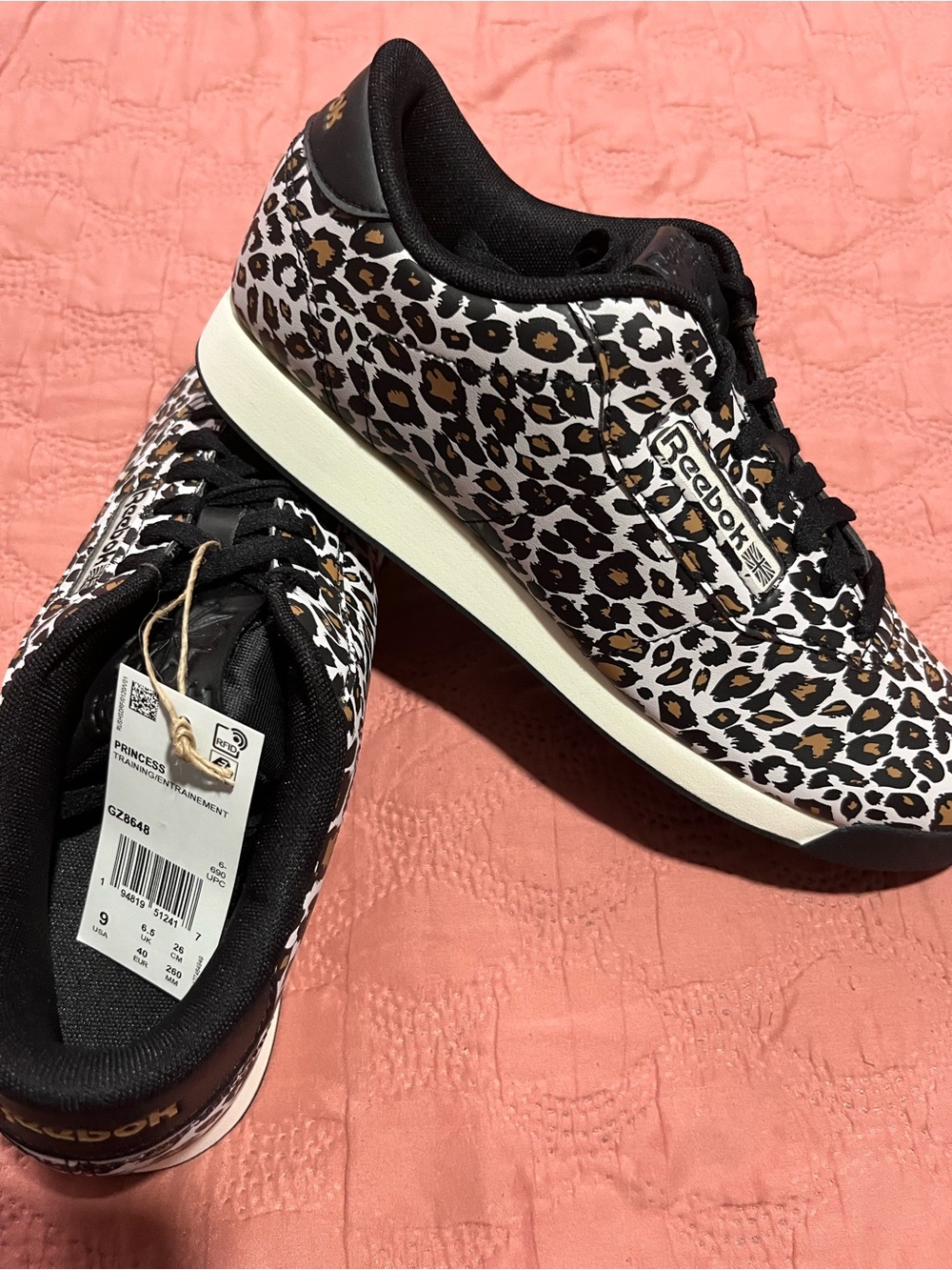 Reebok Women's Leopard Print Classic Sneaker - Black/White/Gold Accent